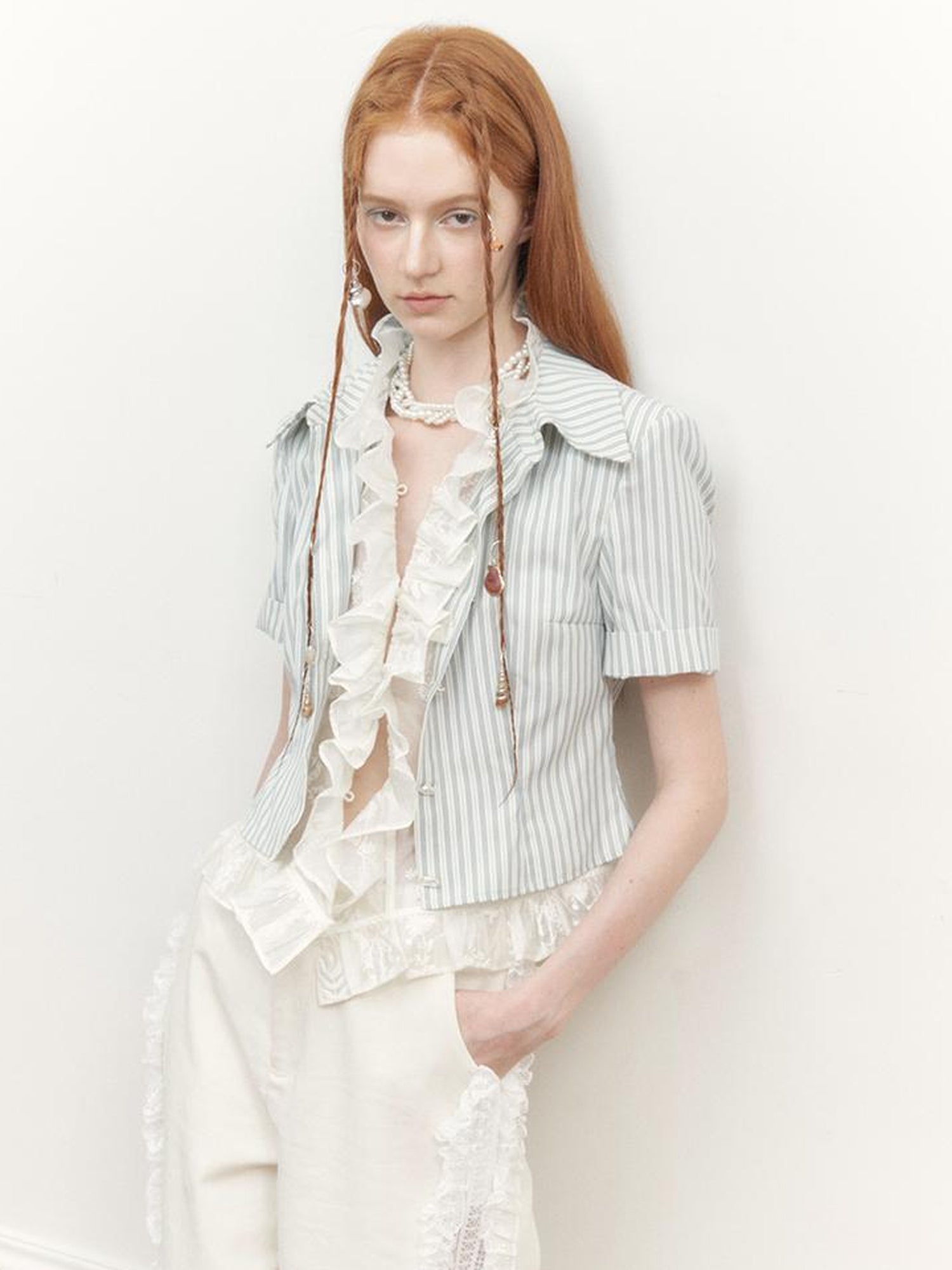 AnnoMundi Blue Lace Illusion Striped Shirt