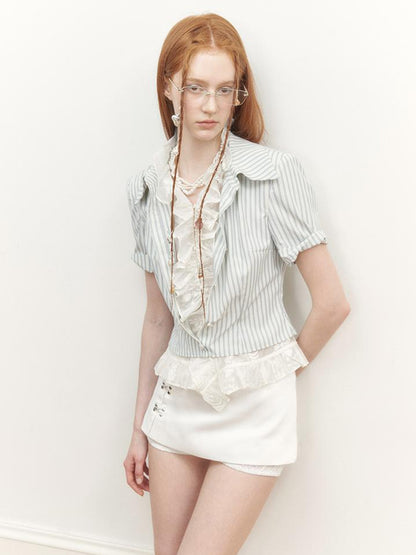 AnnoMundi Blue Lace Illusion Striped Shirt
