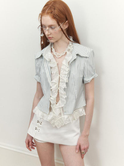 AnnoMundi Blue Lace Illusion Striped Shirt