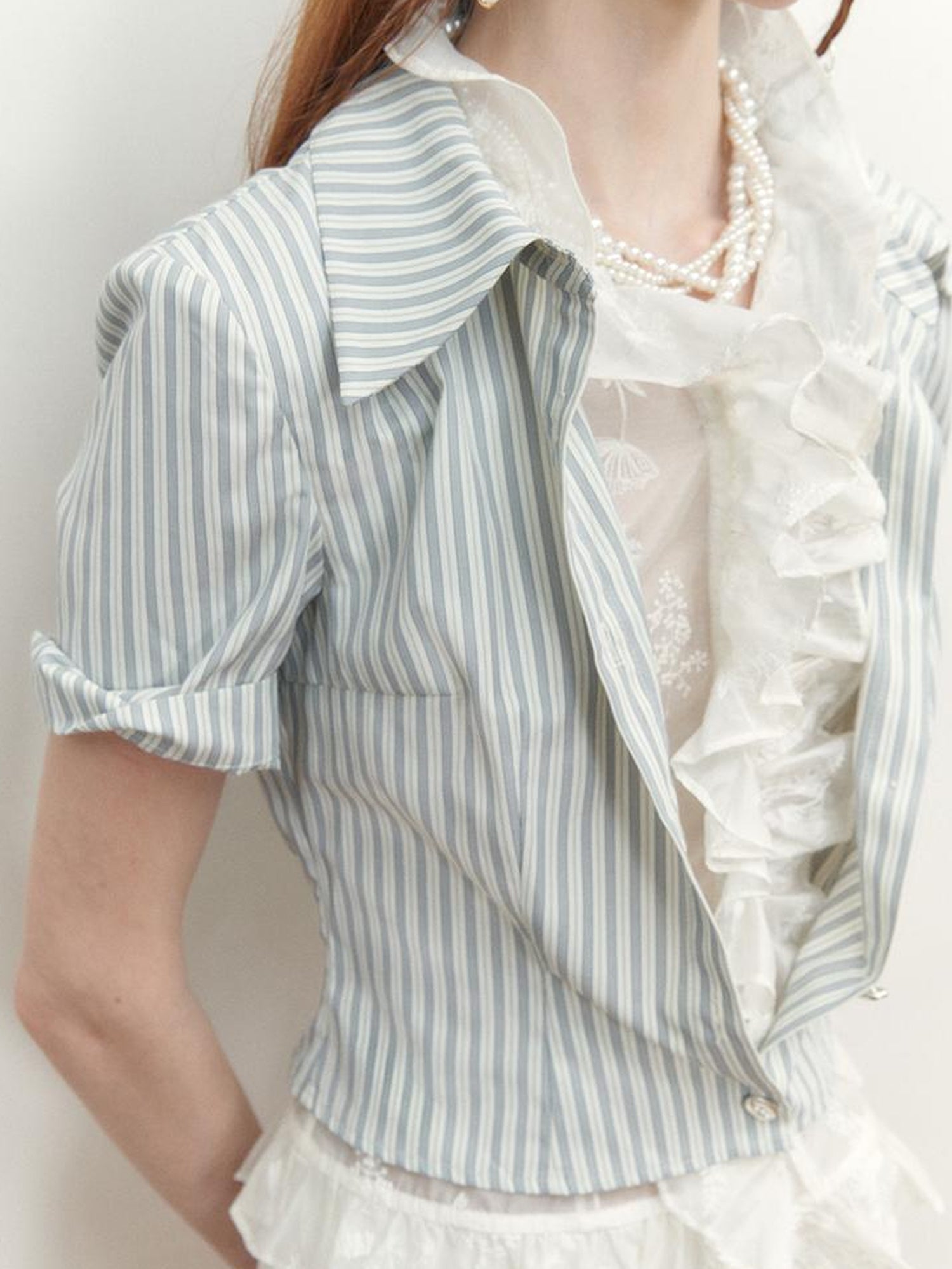 AnnoMundi Blue Lace Illusion Striped Shirt