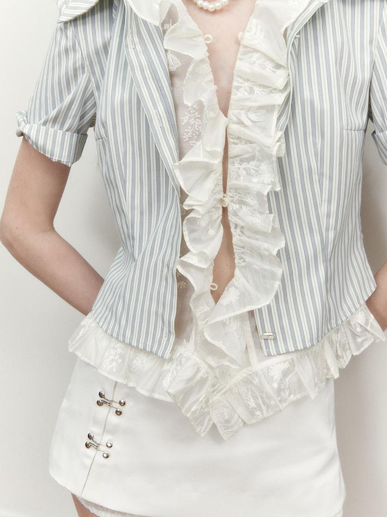 AnnoMundi Blue Lace Illusion Striped Shirt