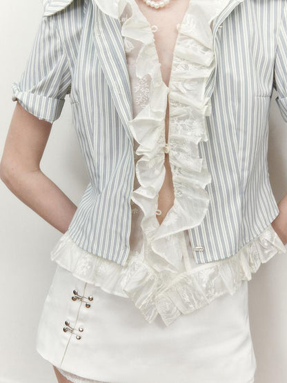AnnoMundi Blue Lace Illusion Striped Shirt