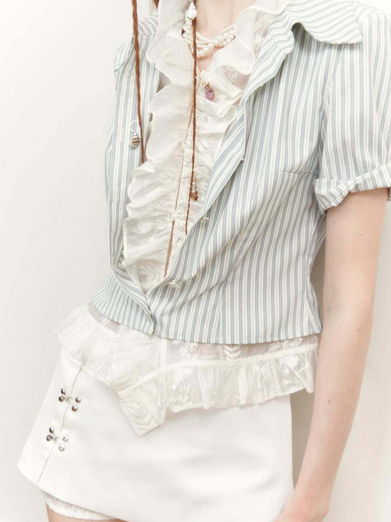AnnoMundi Blue Lace Illusion Striped Shirt