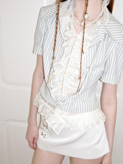 AnnoMundi Blue Lace Illusion Striped Shirt