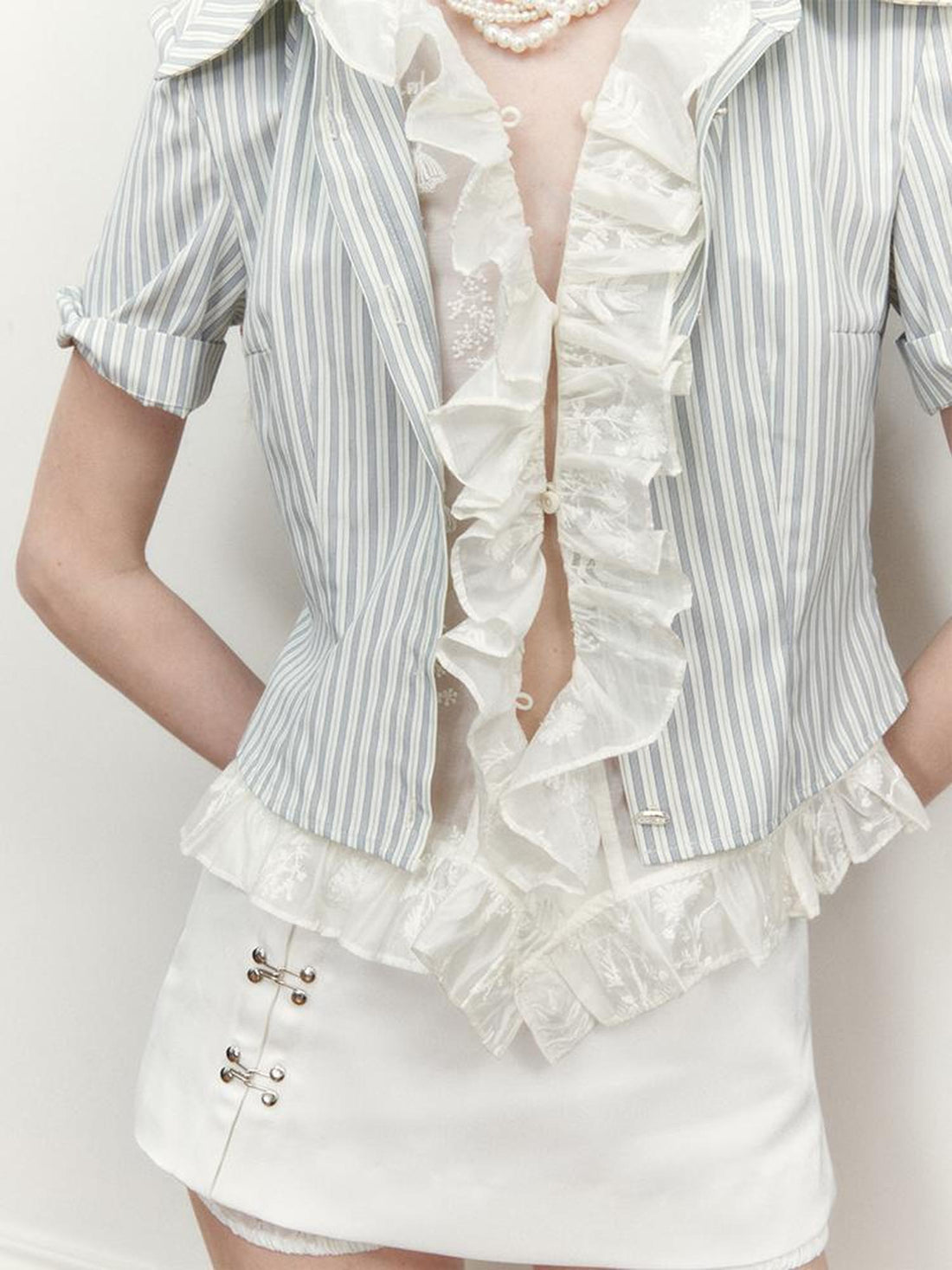 AnnoMundi Blue Lace Illusion Striped Shirt