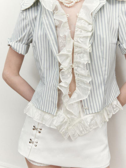 AnnoMundi Blue Lace Illusion Striped Shirt