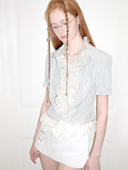 AnnoMundi Blue Lace Illusion Striped Shirt