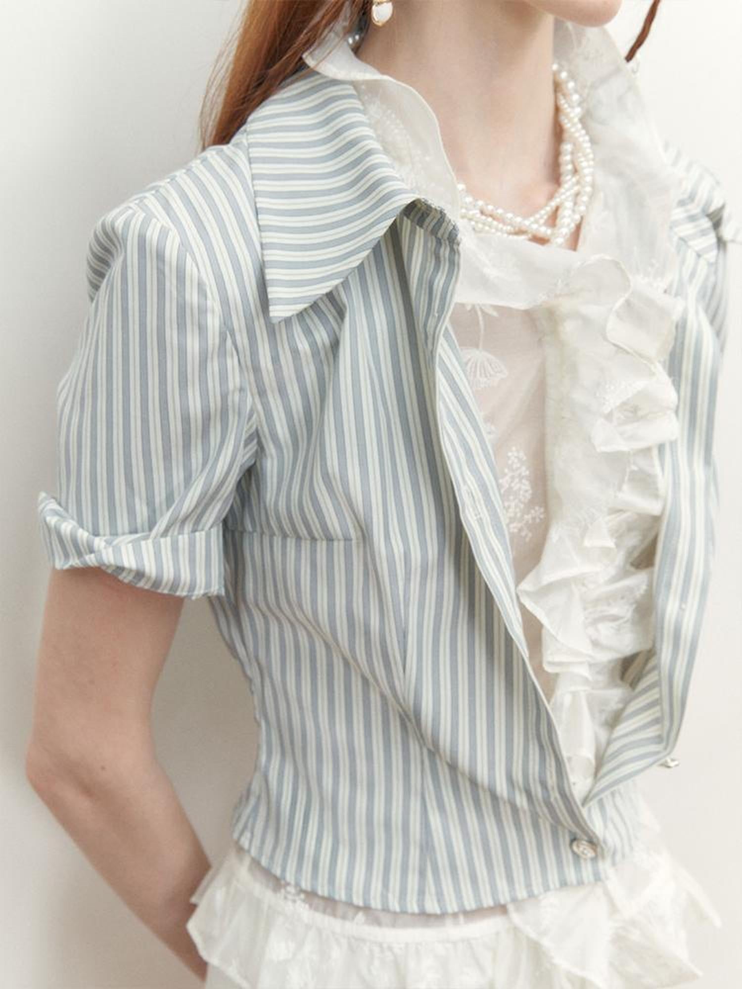 AnnoMundi Blue Lace Illusion Striped Shirt
