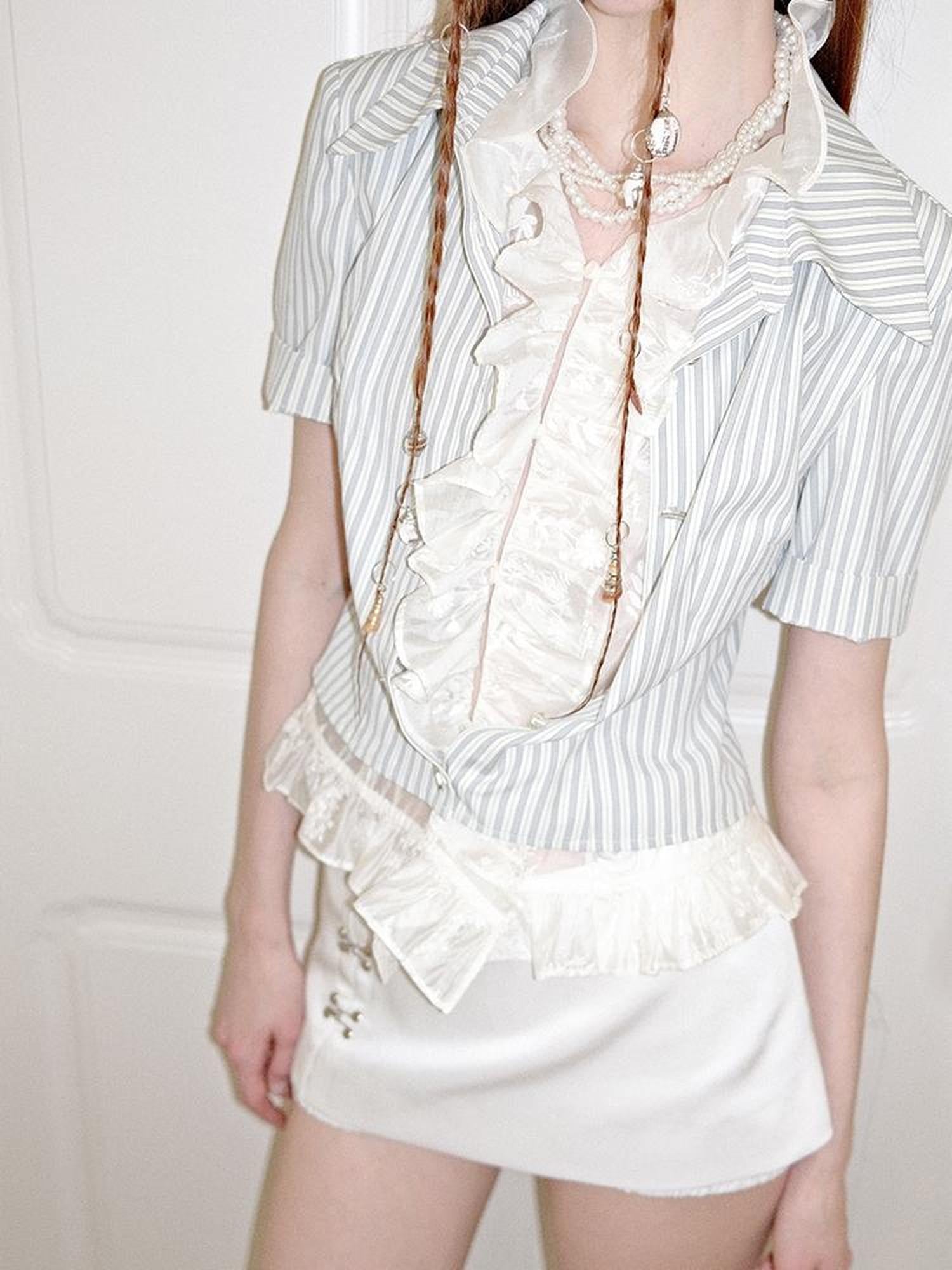 AnnoMundi Blue Lace Illusion Striped Shirt
