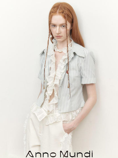 AnnoMundi Blue Lace Illusion Striped Shirt