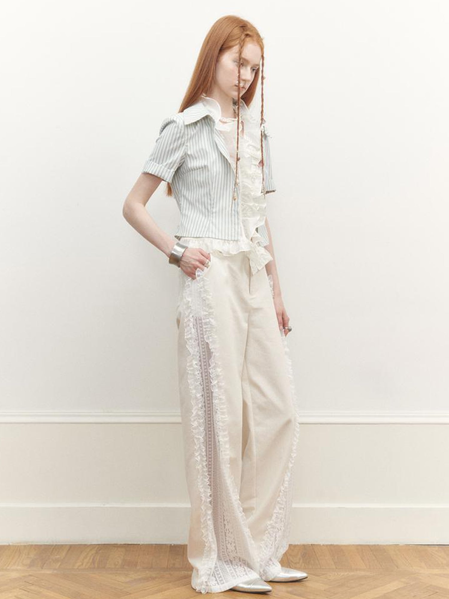 AnnoMundi Blue Lace Illusion Striped Shirt