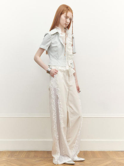 AnnoMundi Blue Lace Illusion Striped Shirt