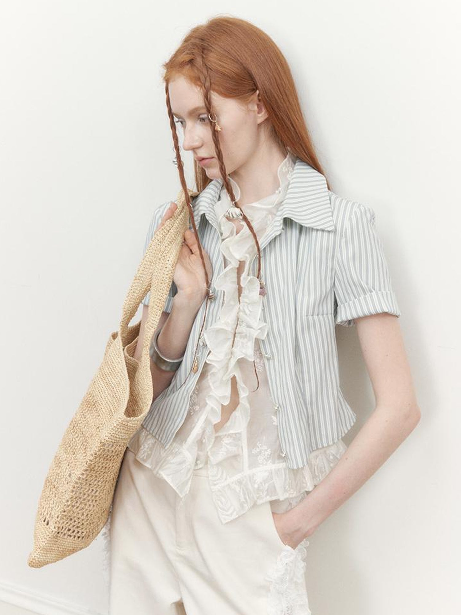 AnnoMundi Blue Lace Illusion Striped Shirt