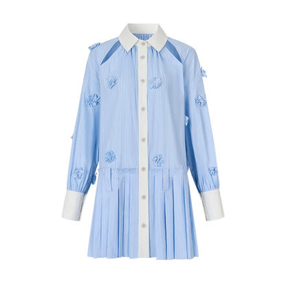 AnnoMundi_Blue_White_Striped_Floral_Cut_Out_Shirt_Dress_MISSTT