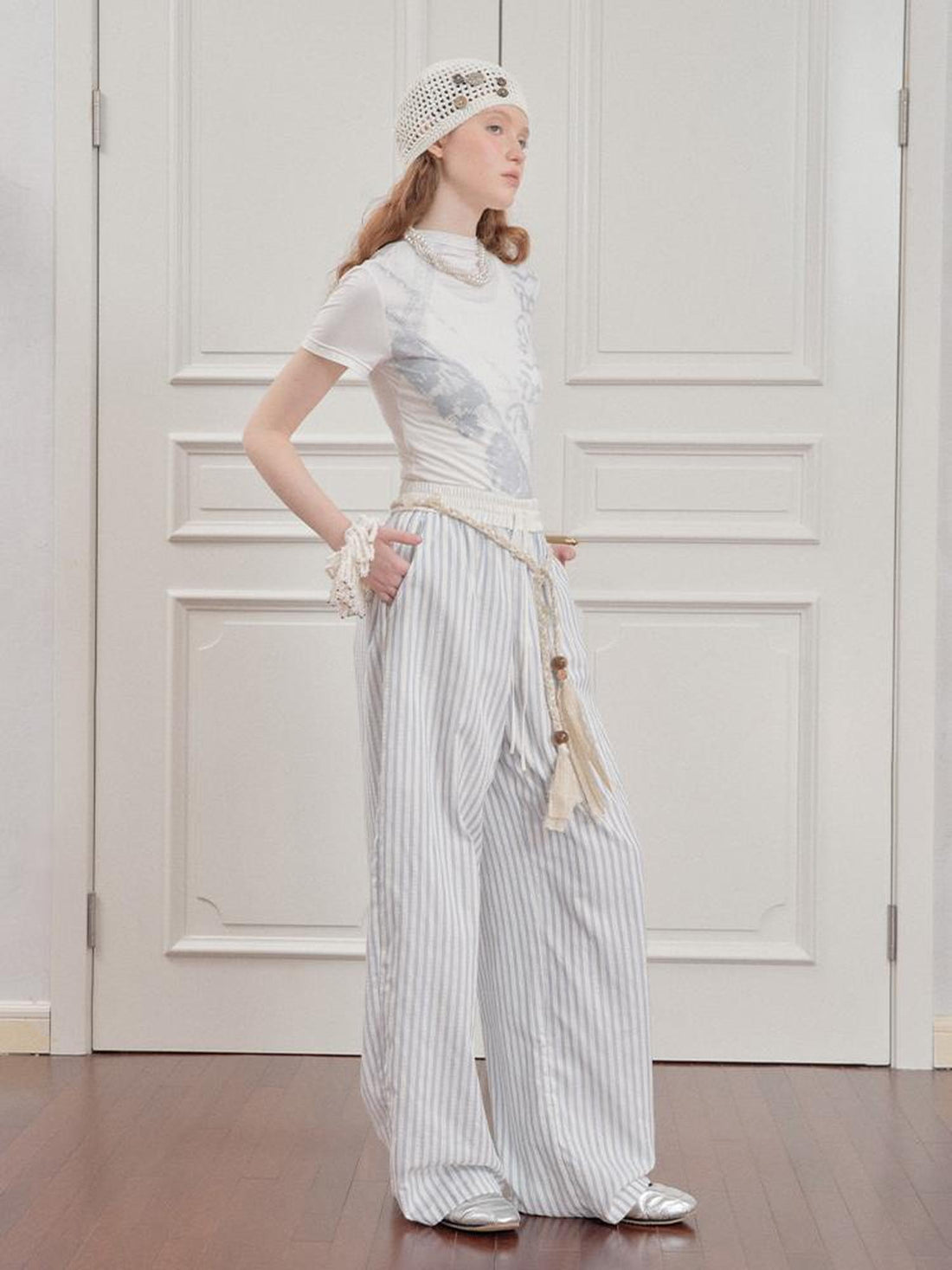 AnnoMundi Blue White Striped Loose Wide Leg Pants