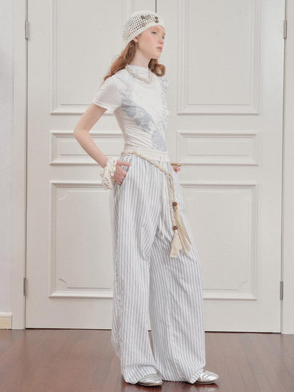 AnnoMundi Blue White Striped Loose Wide Leg Pants