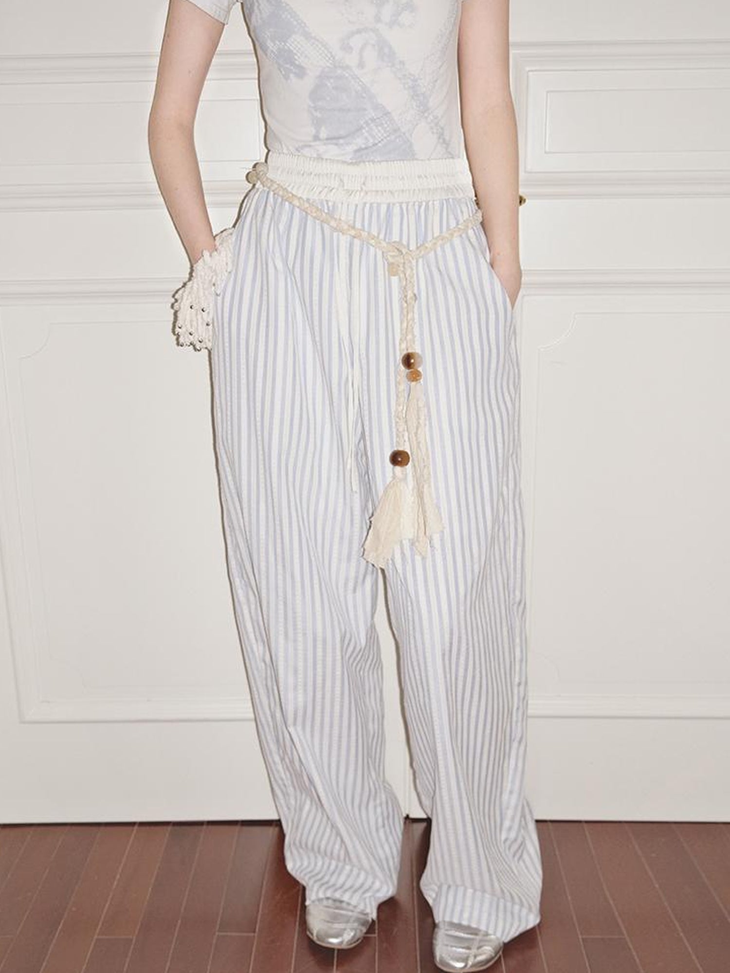 AnnoMundi Blue White Striped Loose Wide Leg Pants