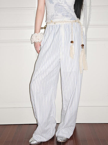 AnnoMundi Blue White Striped Loose Wide Leg Pants