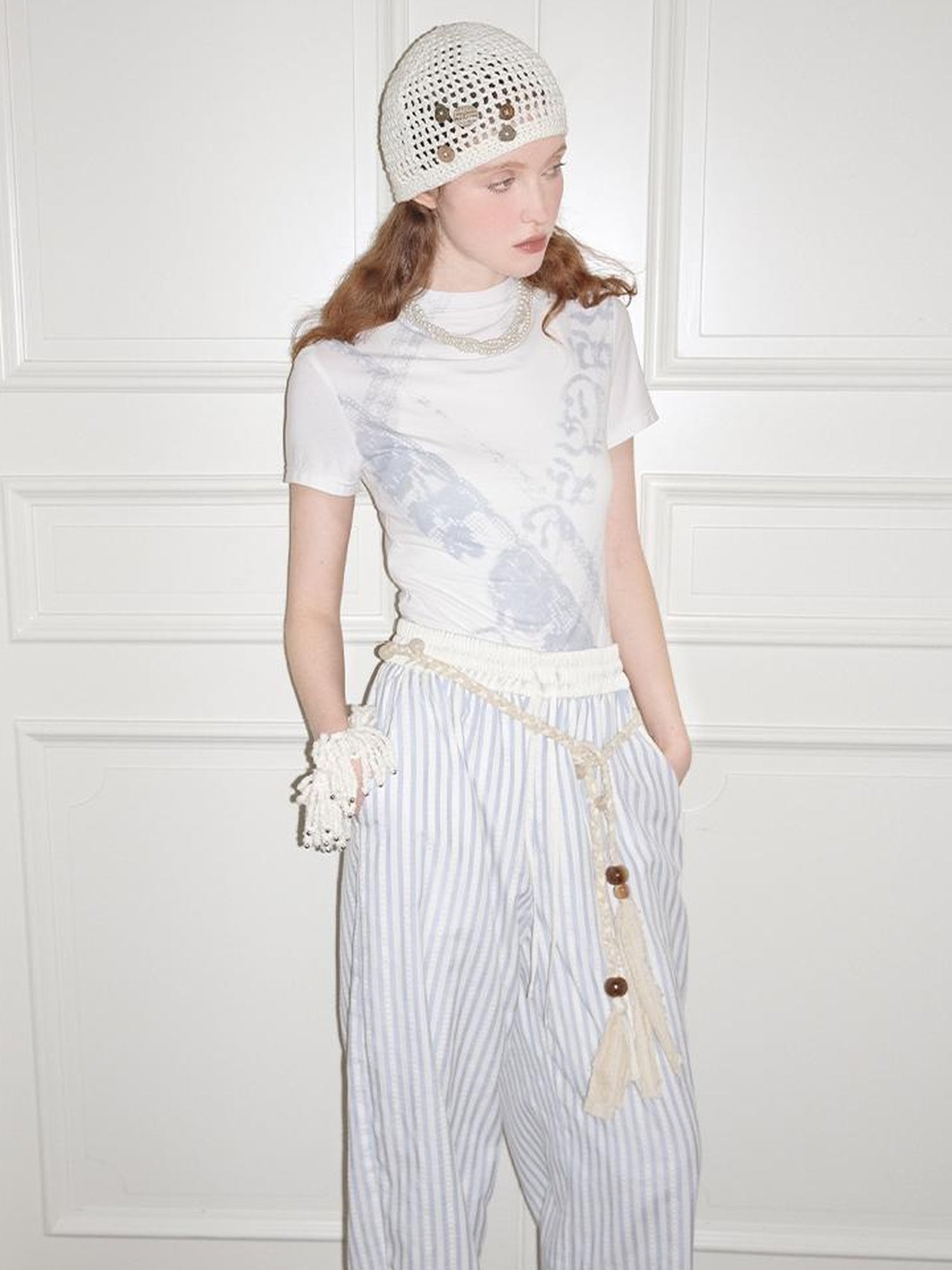 AnnoMundi Blue White Striped Loose Wide Leg Pants