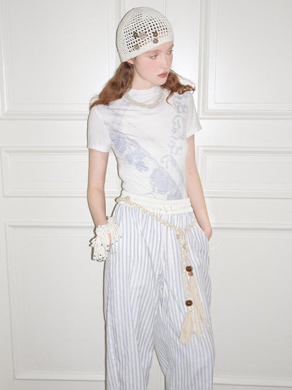 AnnoMundi Blue White Striped Loose Wide Leg Pants