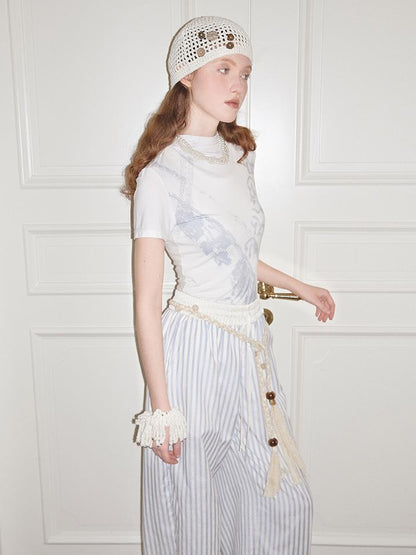 AnnoMundi Blue White Striped Loose Wide Leg Pants
