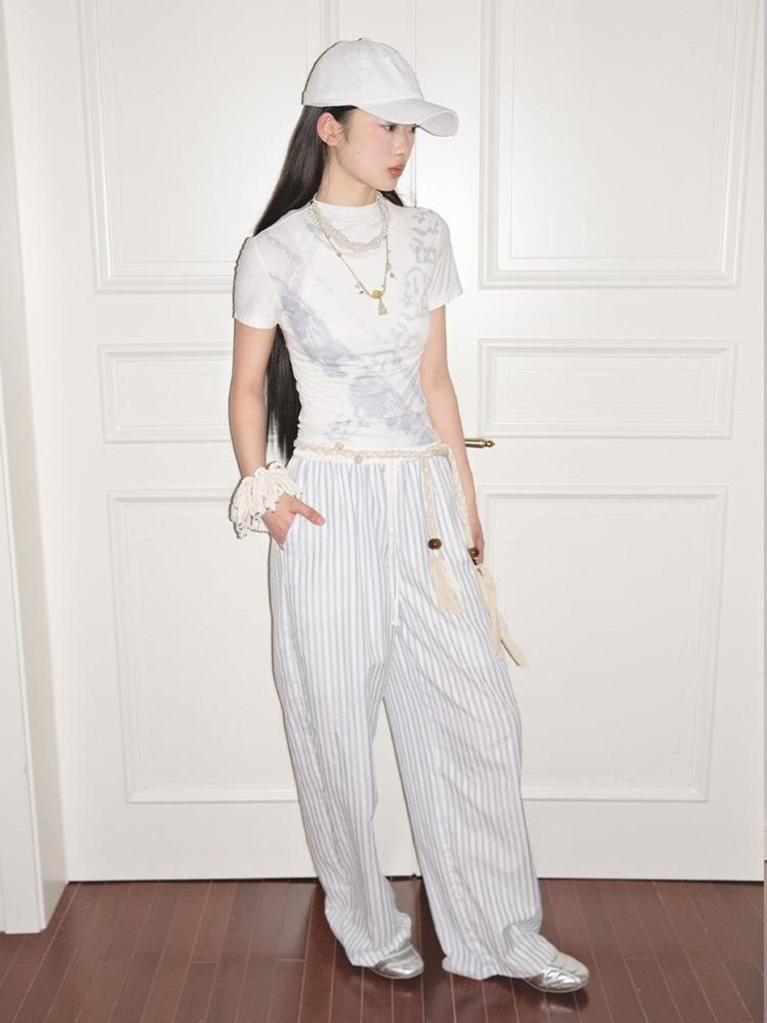 AnnoMundi Blue White Striped Loose Wide Leg Pants