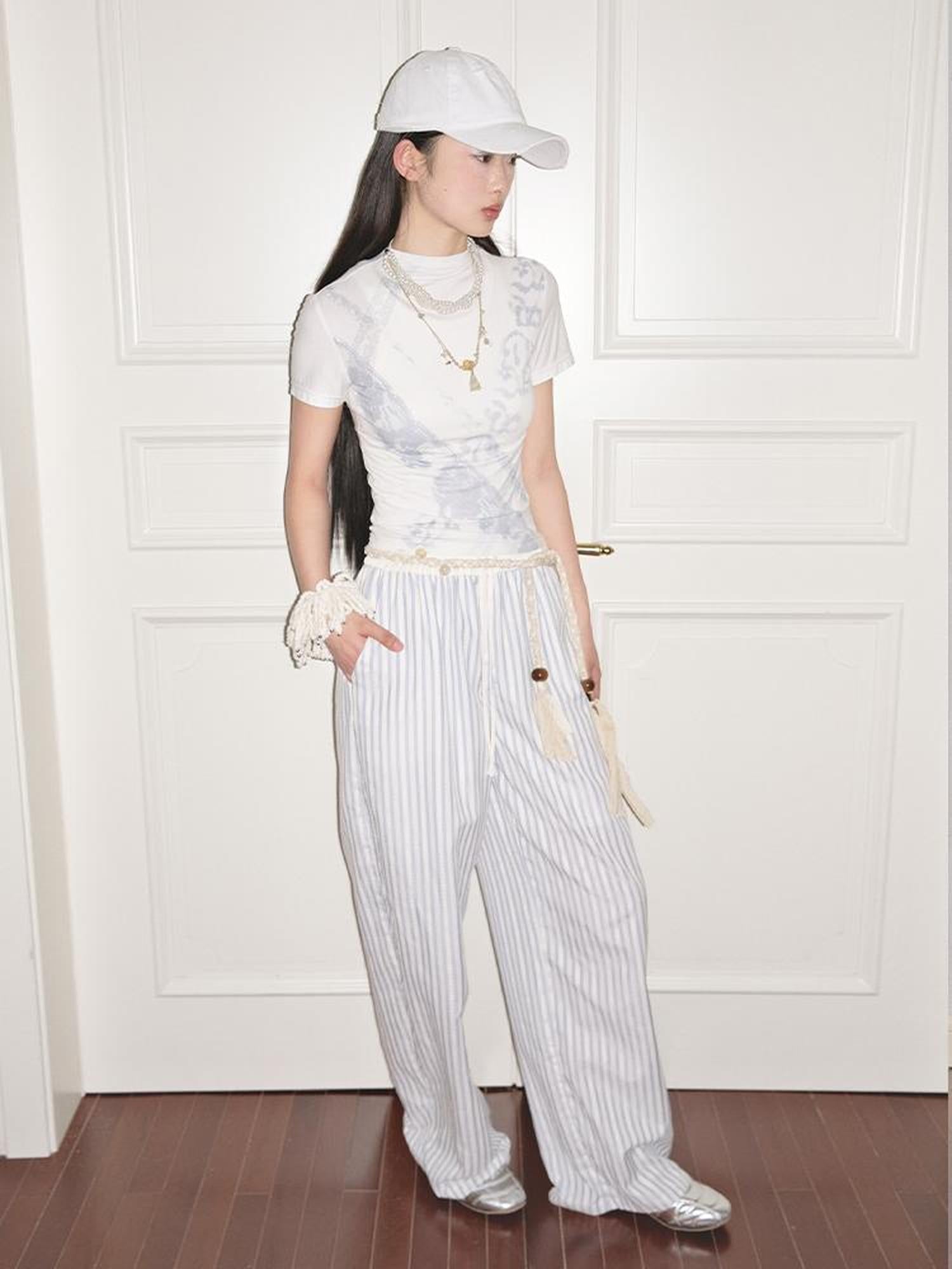 AnnoMundi Blue White Striped Loose Wide Leg Pants