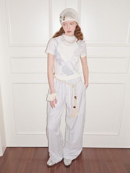 AnnoMundi Blue White Striped Loose Wide Leg Pants