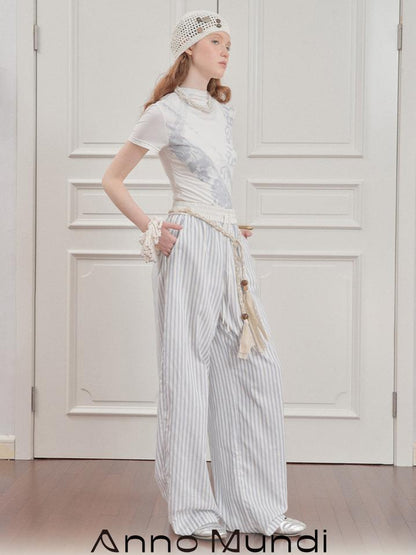 AnnoMundi Blue White Striped Loose Wide Leg Pants