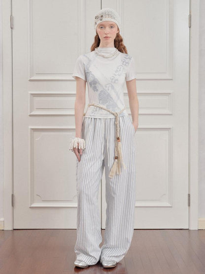 AnnoMundi Blue White Striped Loose Wide Leg Pants