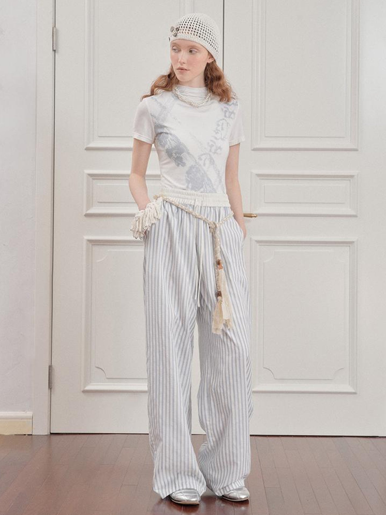 AnnoMundi Blue White Striped Loose Wide Leg Pants