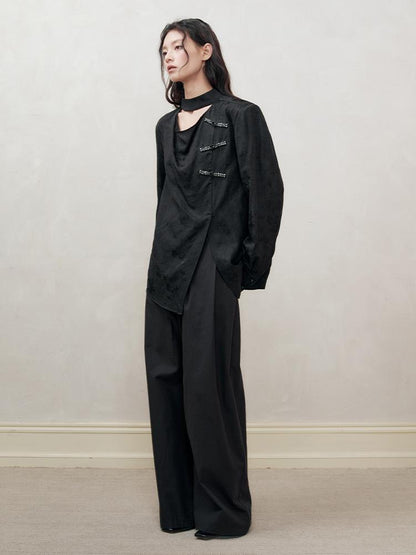 AnnoMundi Braided Knot Textured V-Neck Shirt With Beaded Closures