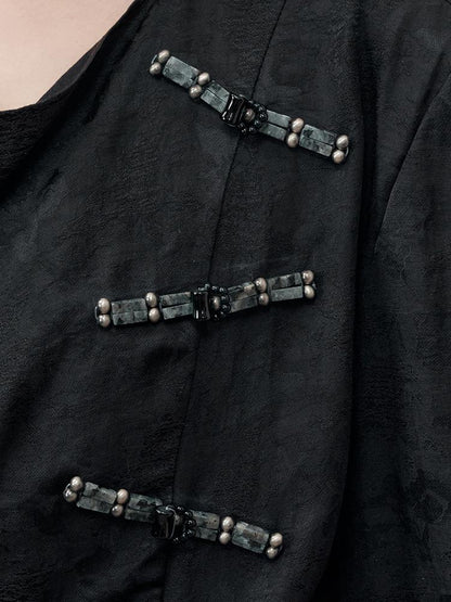 AnnoMundi Braided Knot Textured V-Neck Shirt With Beaded Closures