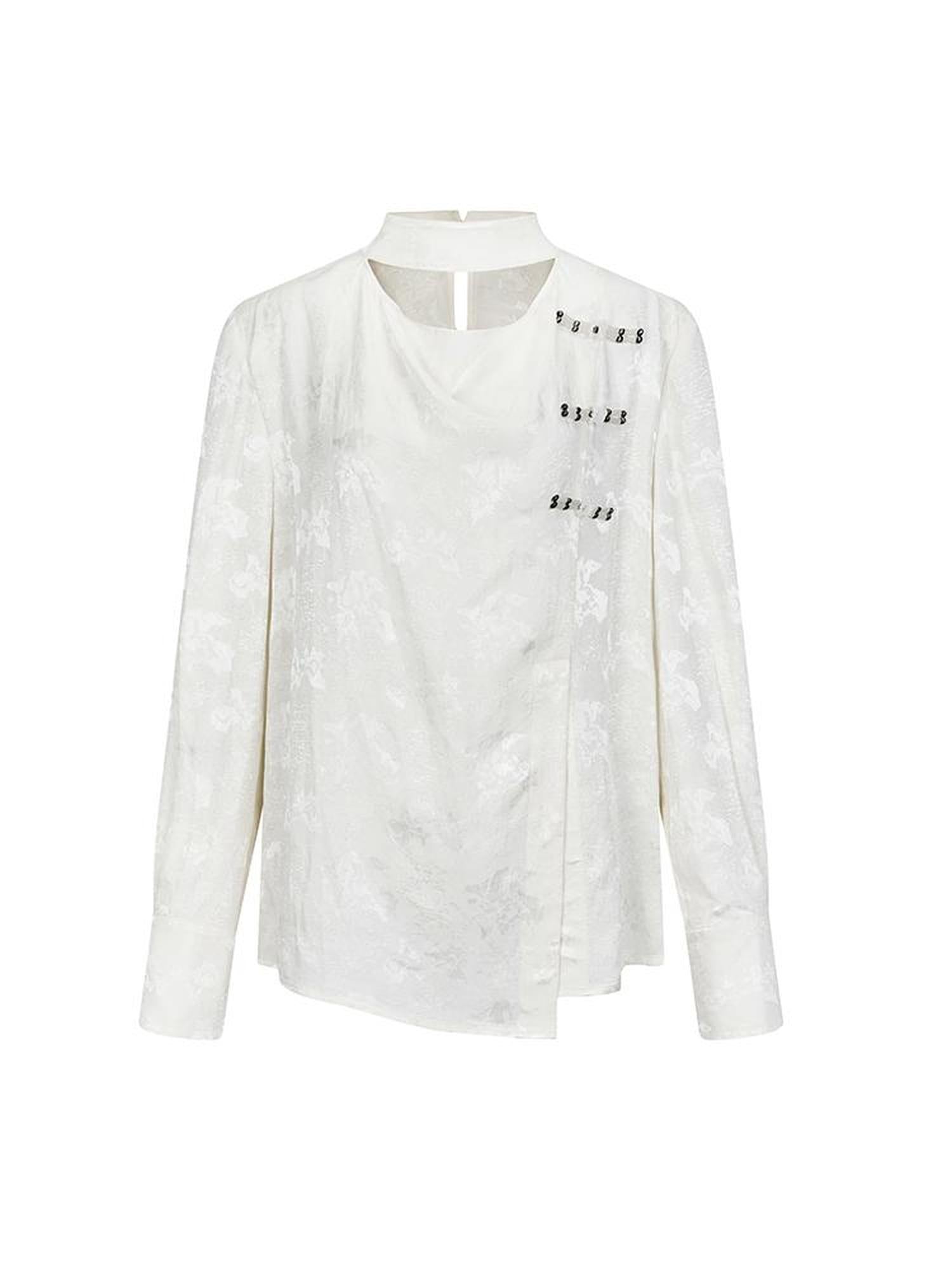 AnnoMundi Braided Knot Textured V-Neck Shirt With Beaded Closures