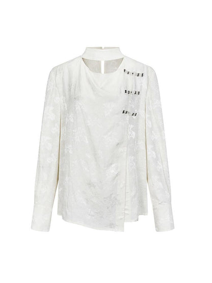 AnnoMundi Braided Knot Textured V-Neck Shirt With Beaded Closures