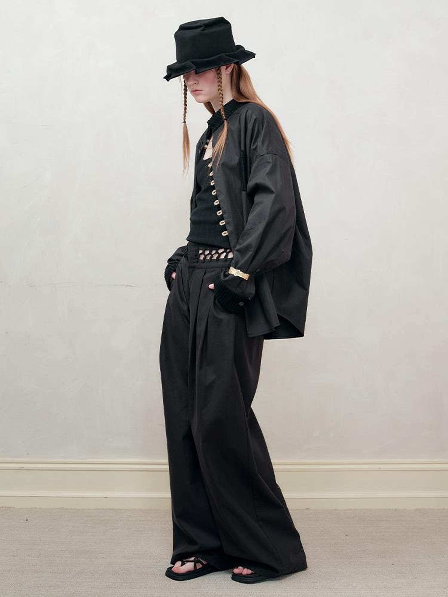 AnnoMundi Braided Texture Wide Leg Trousers