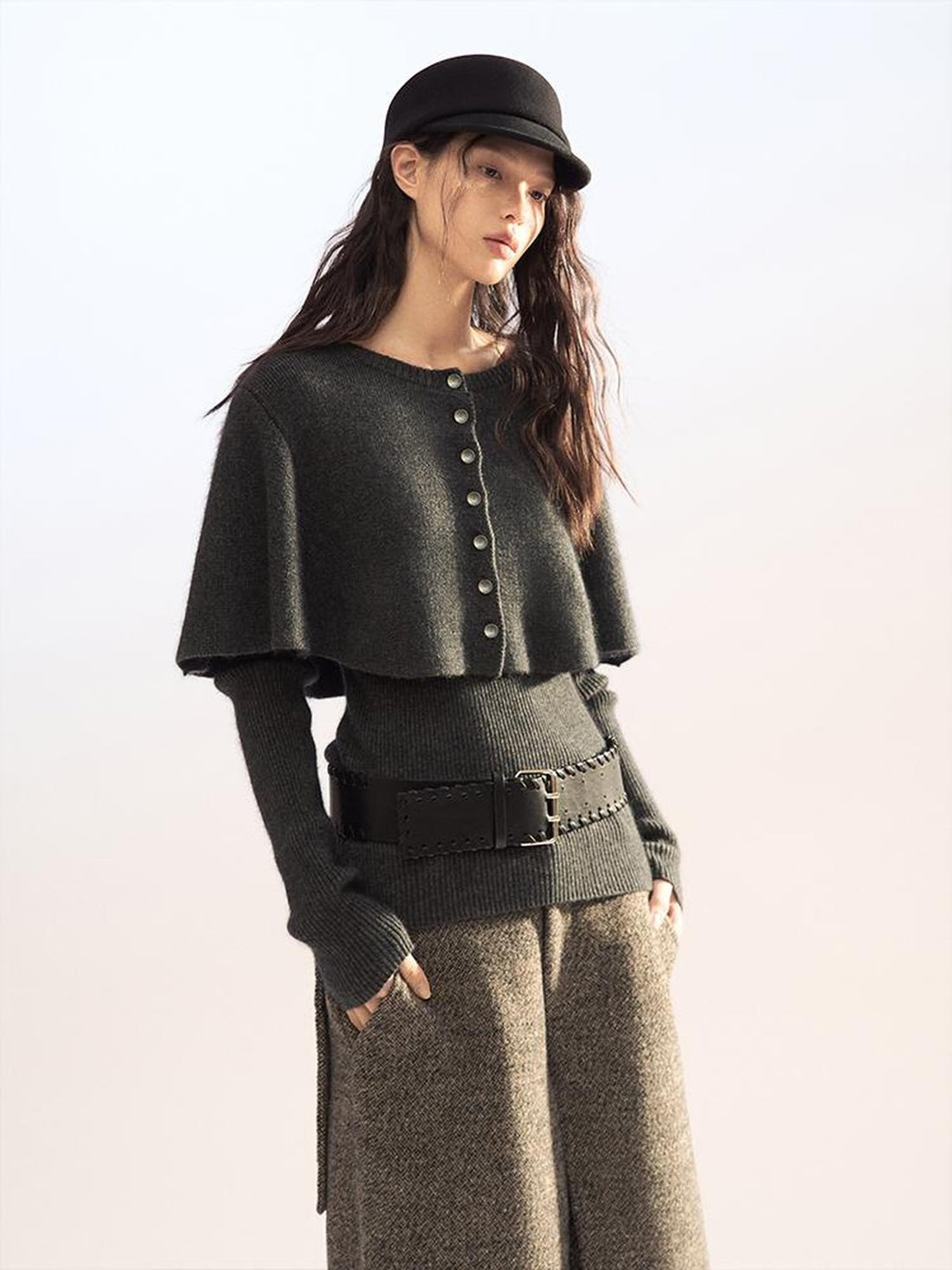 AnnoMundi Cape Button Knit Wool Blend Women&