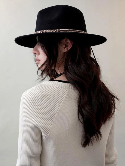AnnoMundi Cashmere Wool Classic Black White Ladies Hat Hat