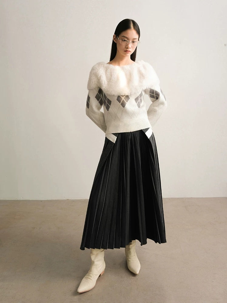 AnnoMundi Casual Pleated Patchwork Asymmetric Placket Mid Waist Grey Polyester Maxi Dresses