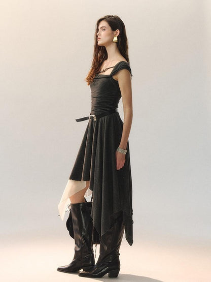 AnnoMundi Casual X Silhouette Sleeveless Grey Polyester Women City Strapless Midi Dresses