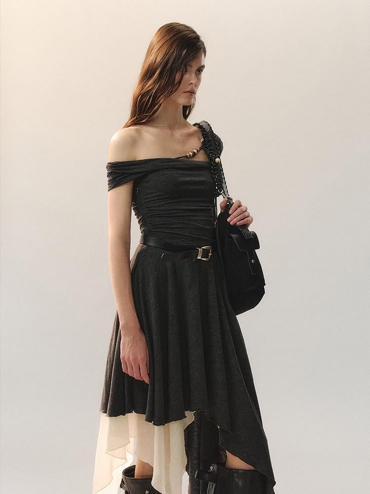 AnnoMundi Casual X Silhouette Sleeveless Grey Polyester Women City Strapless Midi Dresses