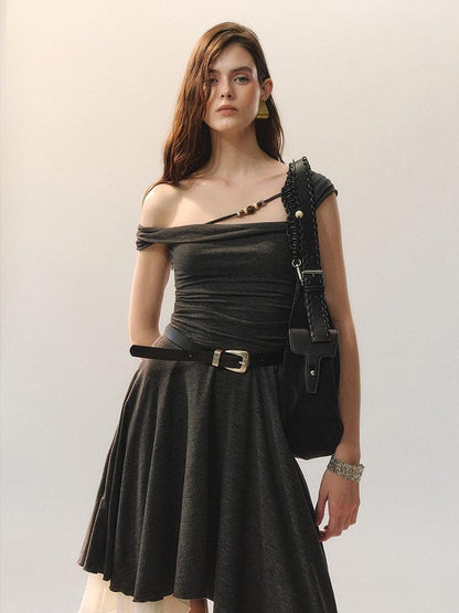 AnnoMundi Casual X Silhouette Sleeveless Grey Polyester Women City Strapless Midi Dresses