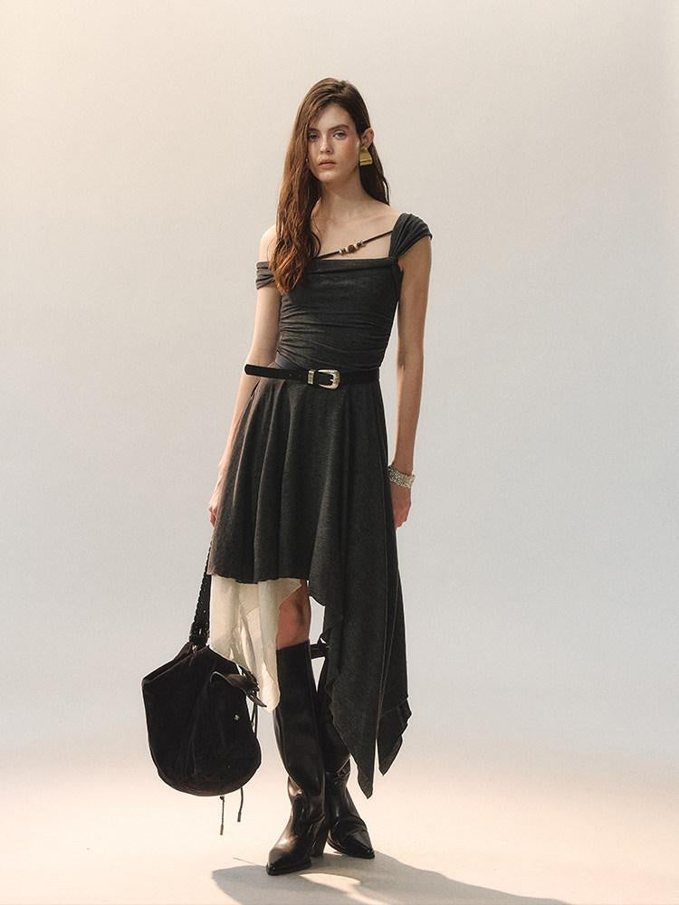 AnnoMundi Casual X Silhouette Sleeveless Grey Polyester Women City Strapless Midi Dresses