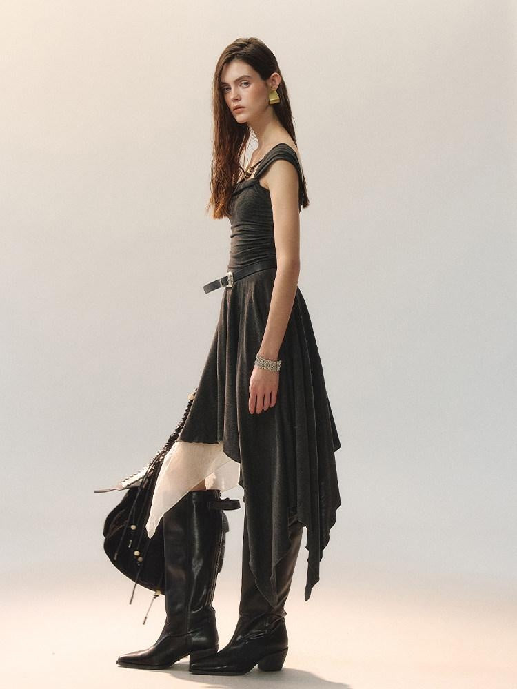 AnnoMundi Casual X Silhouette Sleeveless Grey Polyester Women City Strapless Midi Dresses