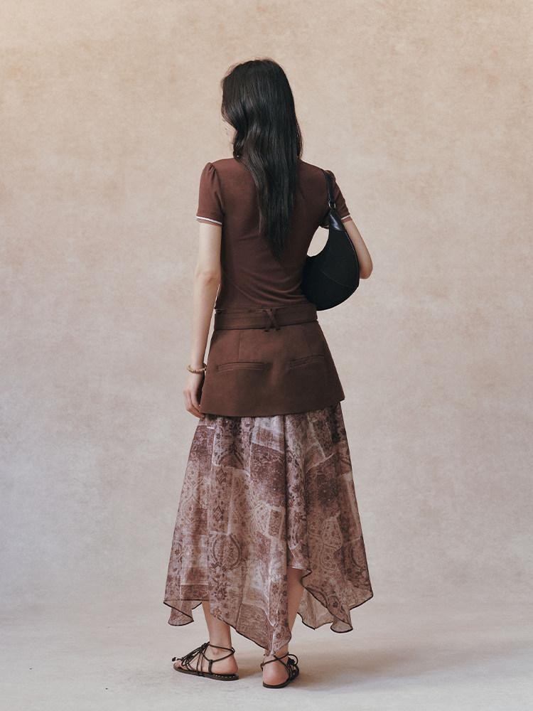 AnnoMundi Chinese Asymmetric Print Detachable Panel Patchwork Women&