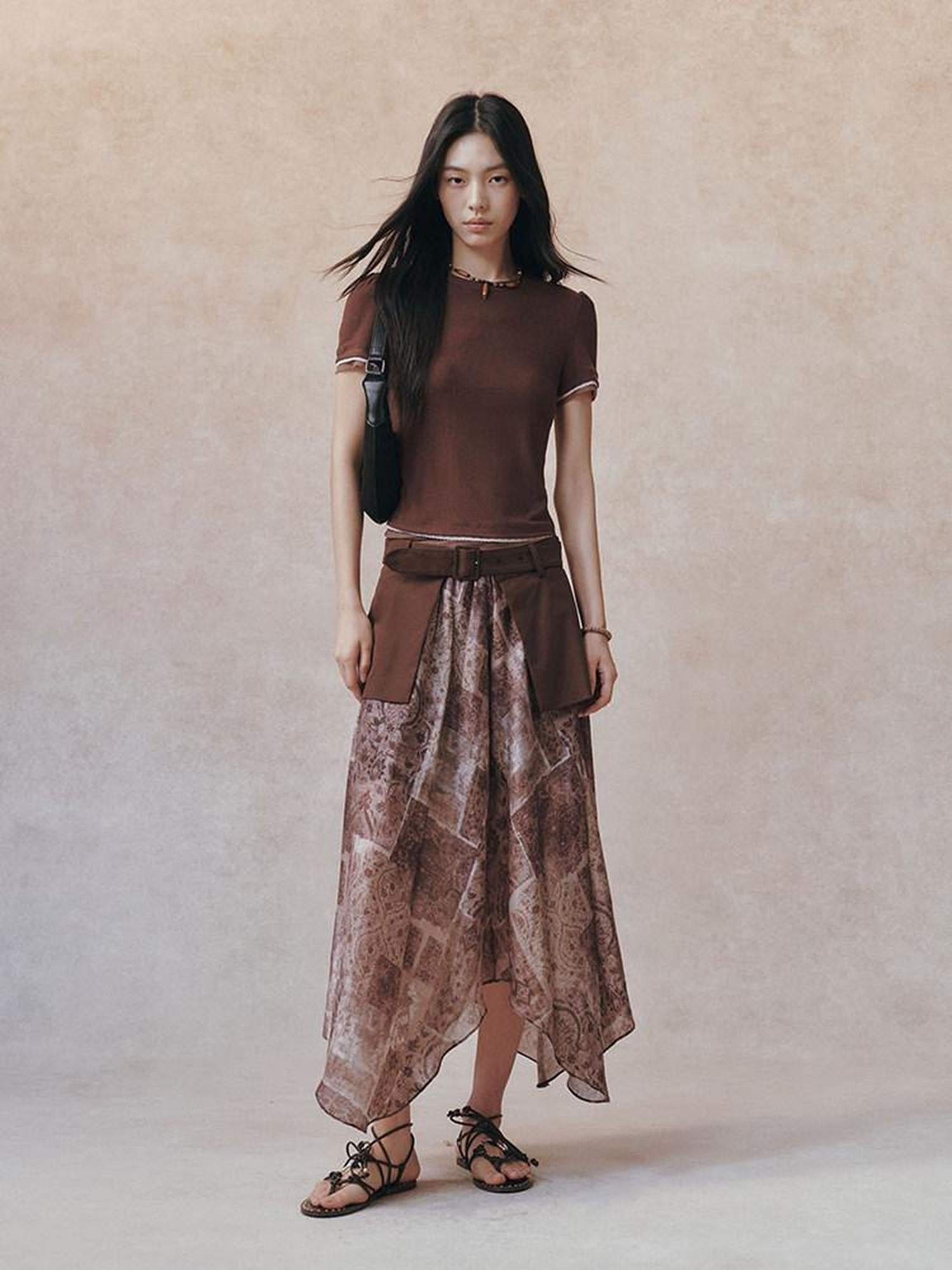 AnnoMundi Chinese Asymmetric Print Detachable Panel Patchwork Women&
