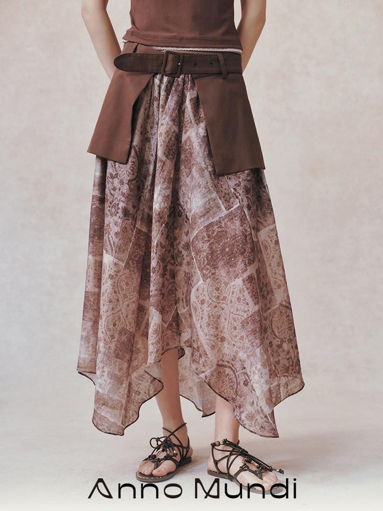 AnnoMundi Chinese Asymmetric Print Detachable Panel Patchwork Women&