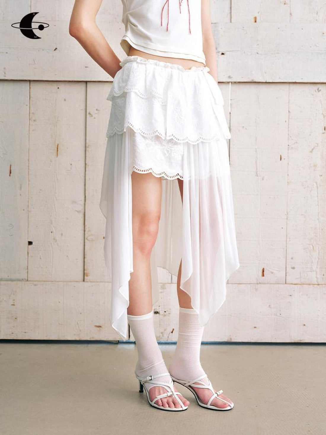 AnnoMundi Cloud Gauze Layered Embroidery Lace Ruffle Asymmetric Women&