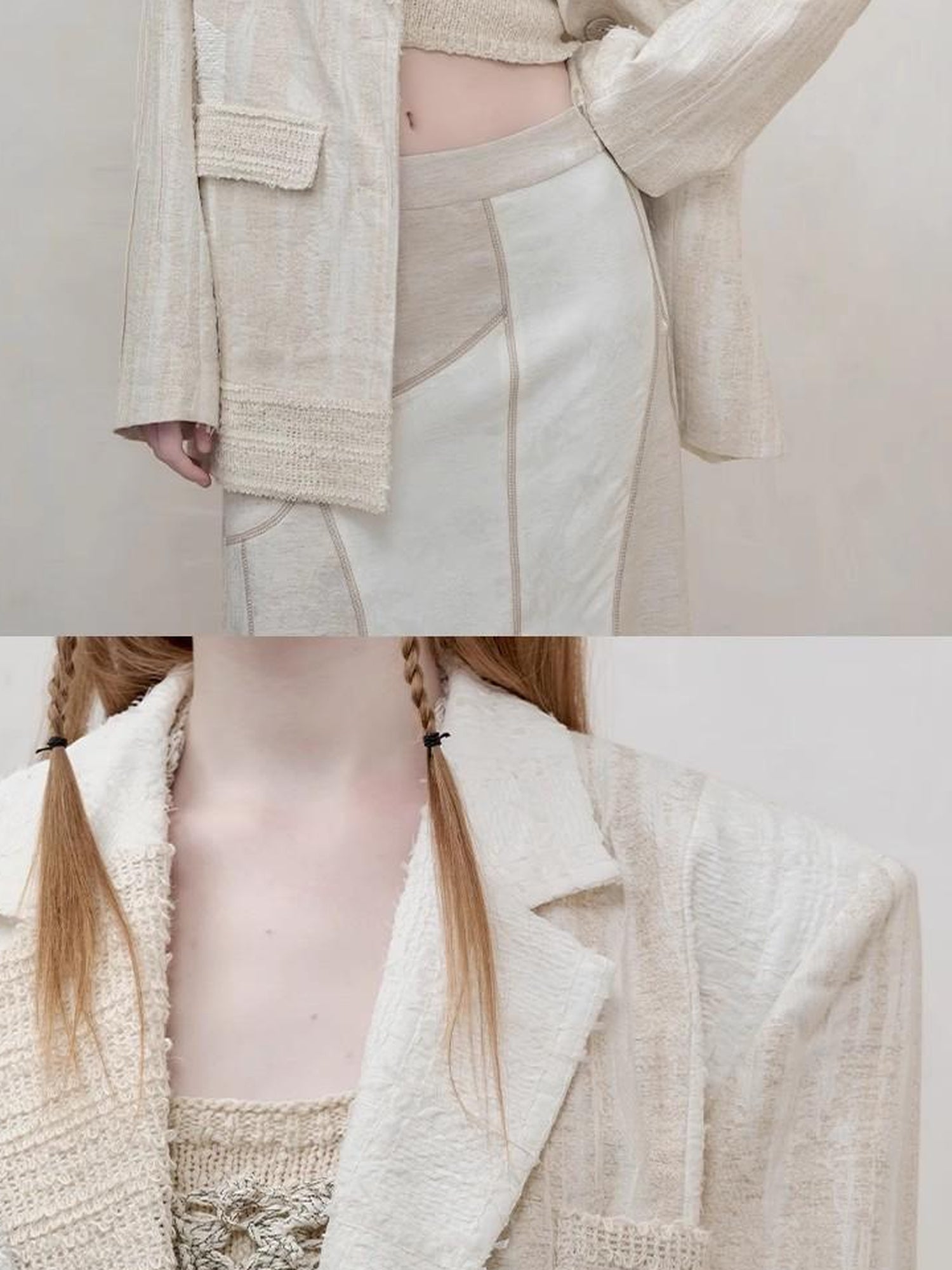 AnnoMundi Cluster Knot Braided Texture Crochet Vest V Neck T Shirt Long Sleeve
