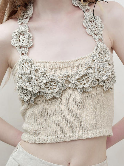 AnnoMundi Cluster Knot Braided Texture Crochet Vest V Neck T Shirt Long Sleeve